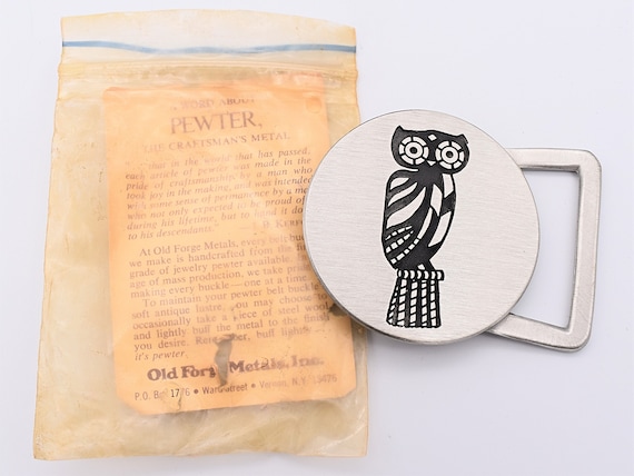 Boho Owl Pewter Vintage Belt Buckle - image 2