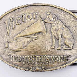 Victor Talking Machine Record Player 1970s Elvis Presley Style Vintage Belt Buckle