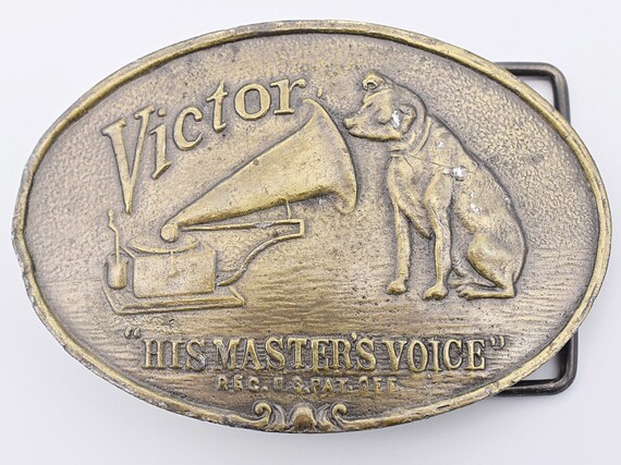 Victor Talking Machine Record Player 1970s Elvis Presley Style Vintage Belt Buckle