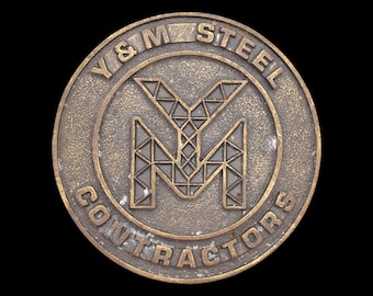 Y&M Steel Contractors Solid Brass Vintage Belt Buckle