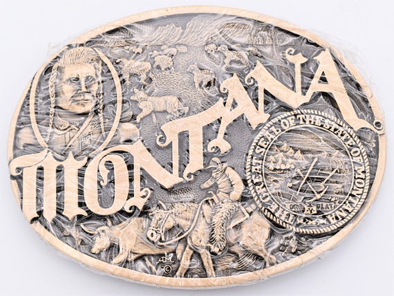 Montana State Seal Solid Brass Award Design First Edition 80s Vintage Belt Buckle