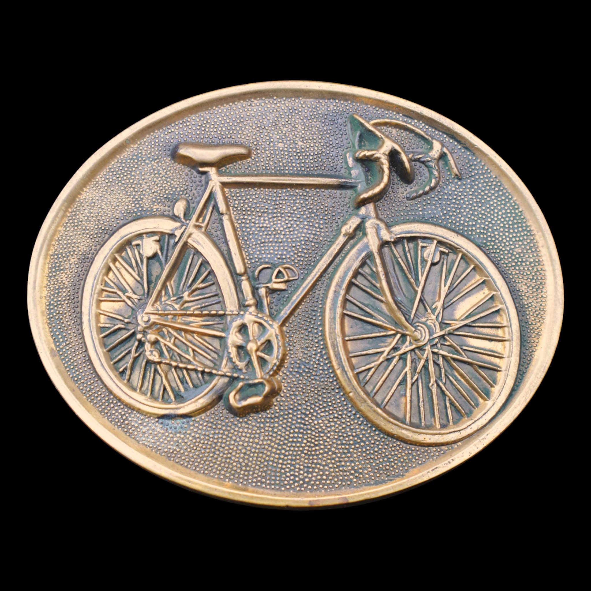 Solid Brass Road Bicycle Cyclist 1970s Vintage Belt Buckle 