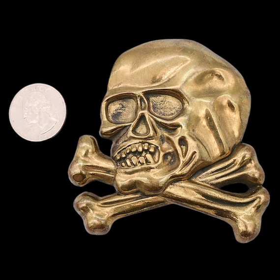Skull and Crossbones Solid Brass Biker Motorcycle… - image 3