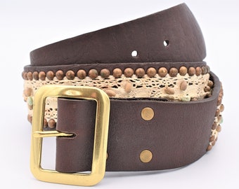 Vintage Stitched Leather Laces Belt Size 32 ~ Lace Beaded  display picture 3