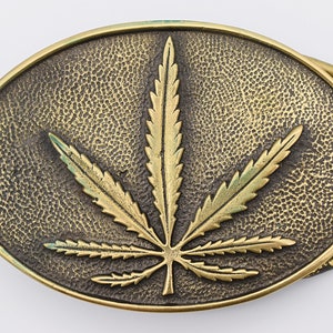 Solid Brass Rare Marijuana Pot Leaf Vintage BTS Belt Buckle