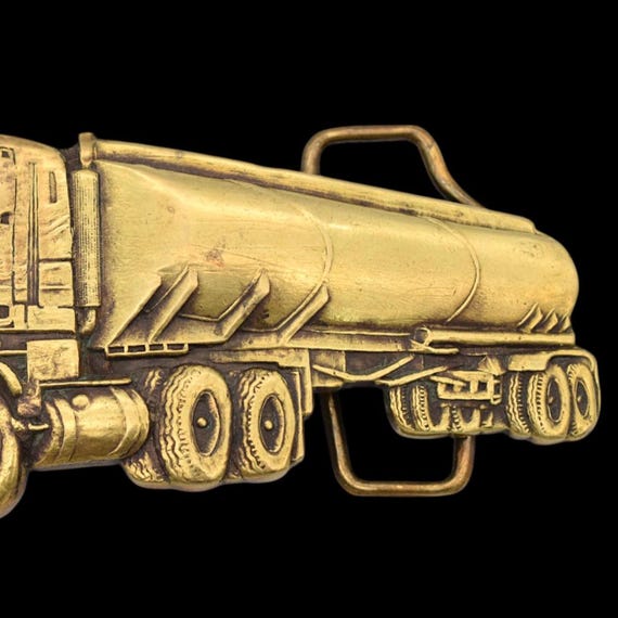 Solid Brass Semi Tanker Truck Vintage Belt Buckle View 3