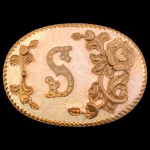 Letter S Western Engraved Vintage Belt Buckle - Crumrine Made in USA