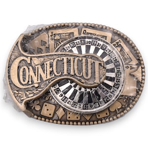 Connecticut Roulette Wheel (It Spins!) Solid Brass Vintage Belt Buckle