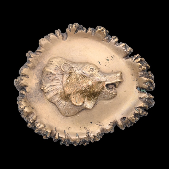 Solid Bronze Bear on Antler Burr Casting Vintage … - image 1