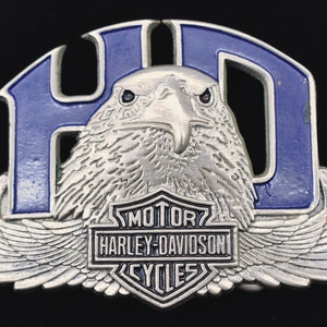 Harley Davidson Motorcycles Shield and Eagle Solid Brass Chrome Plated 1980s Vintage Belt Buckle