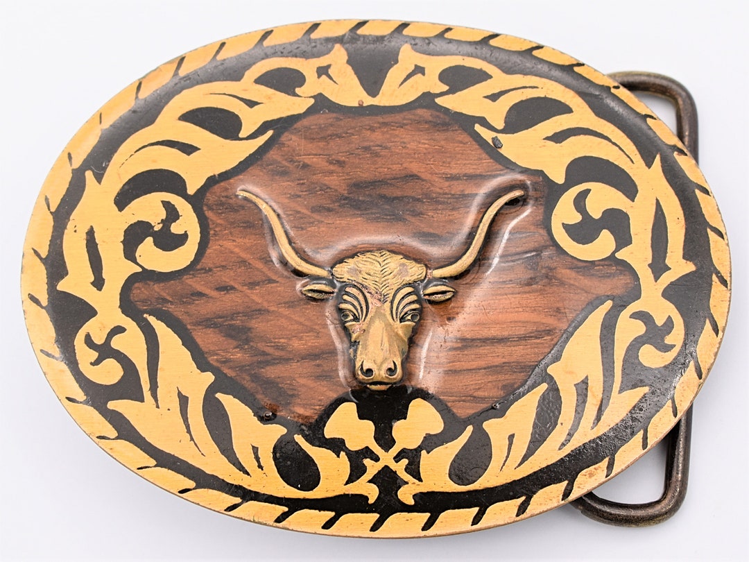 Polished Brass Indian Steer Skull Belt Buckle Vintage Steer Skull Figural Native American Western Themed  main image 3