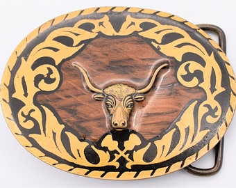 Solid Brass Longhorn Bull Head Skull Steer Vintage Belt Buckle