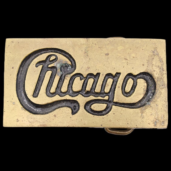1980s Chicago Band Solid Brass Vintage Belt Buckle - image 1