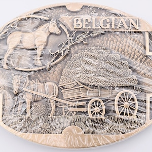 Belgian Work Horse Hay Wagon 1980s Solid Brass Vintage Belt Buckle