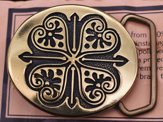Solid Brass 1970s Cloverleaf Paisley Hippie Vintage Belt  display picture 3