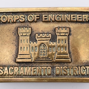 Sacramento Corps of Engineers CA District Emblem Insignia Solid Brass Vintage Belt Buckle