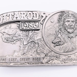 1986 Iditarod Dog Sled Mushing Race Alaska Vintage Belt Buckle