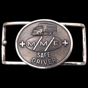 Midwest Motor Express Trucking Sterling Silver Safety Award Safe Truck Driver Vintage Belt Buckle
