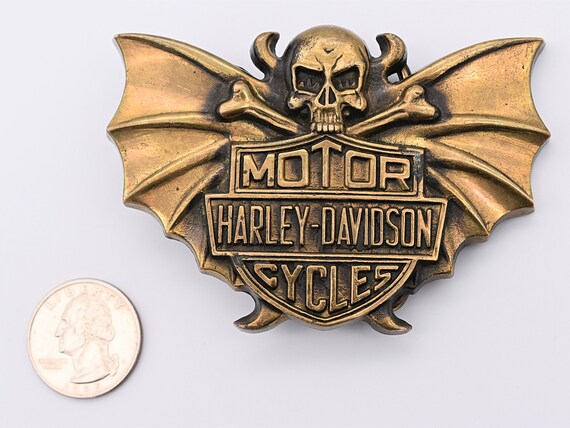 Solid Brass Harley Davidson Winged Skull and Cros… - image 4
