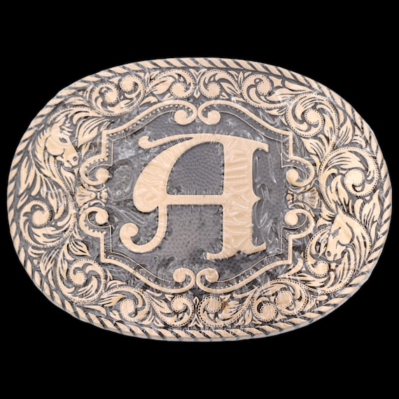 Letter A belt Old English Initial A-Z, Plain Canvas Military Black Web  main image 2