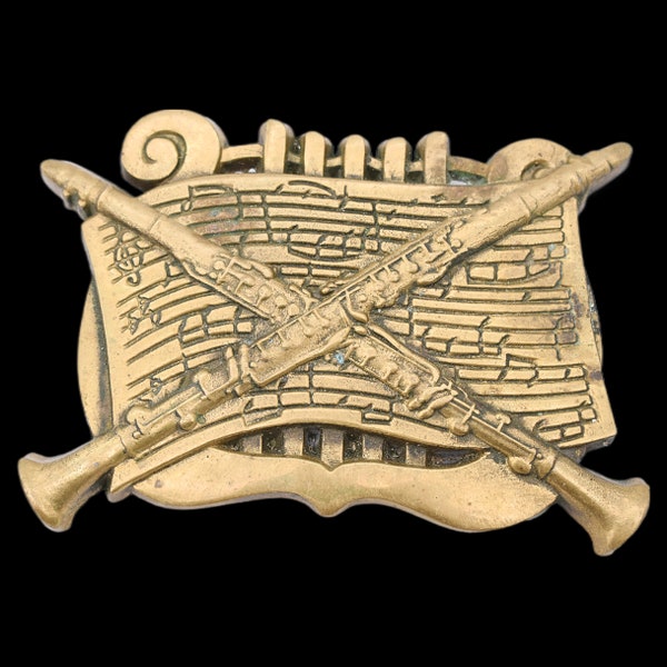 Solid Brass Clarinet Musician Sheet Music Vintage Belt Buckle