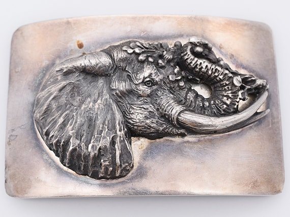 Solid Sterling Silver Elephant Watering Hole Vint… - image 1