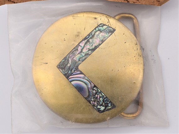 Solid Brass Abalone Arrow Trinity Buckle Co. Vint… - image 3