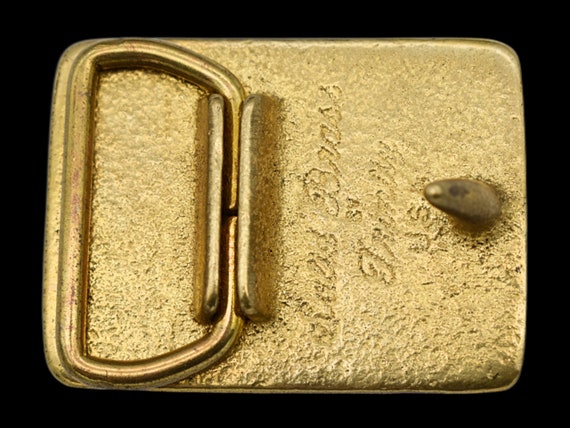 Solid Brass Olive Tree Wood Elk Nature Scene Wilderness Trinity Buckle Co. Vintage Belt Buckle View 2