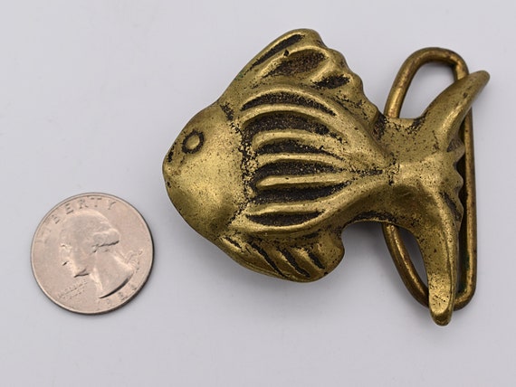 Solid Brass 70s Trinity Buckle Fish Goldfish Pisc… - image 3