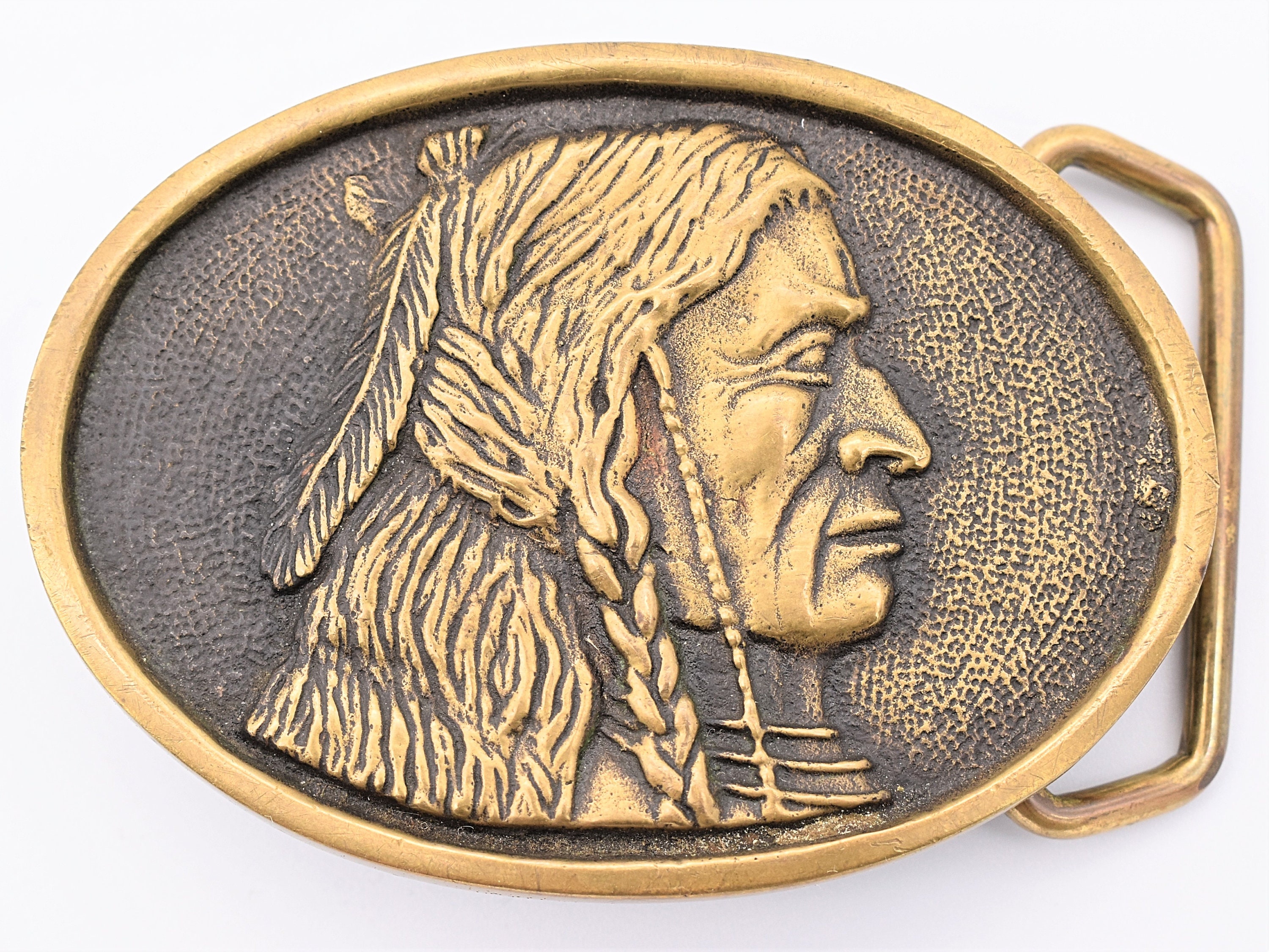 Solid Brass Native American BTS Vintage Belt Buckle 