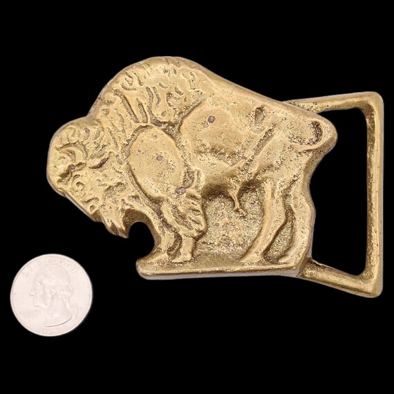 Solid Brass Bison Buffalo 1970s Trinity Buckle Co… - image 3
