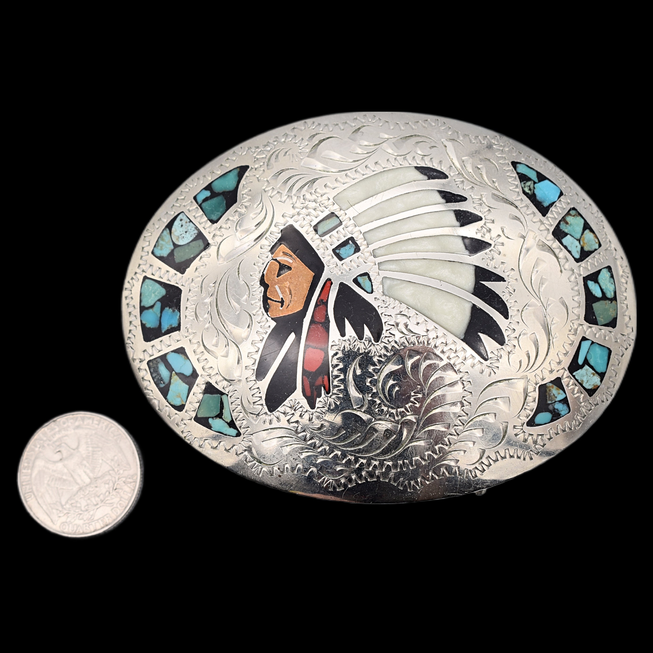Feather Headdress Native American Stone Chip Abalone Inlay  display picture 1