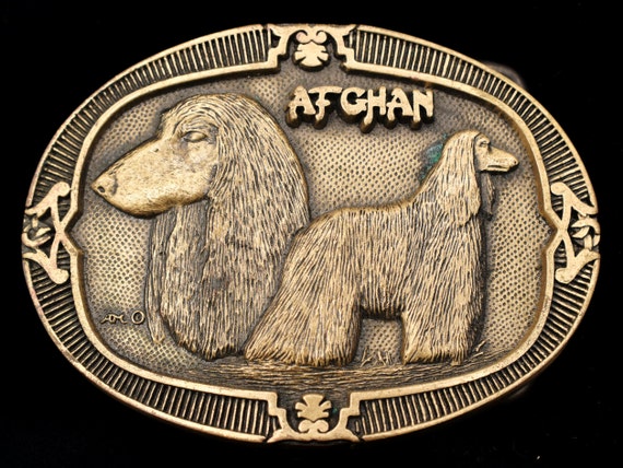 Afghan Dog Solid Brass Vintage Belt Buckle - image 1