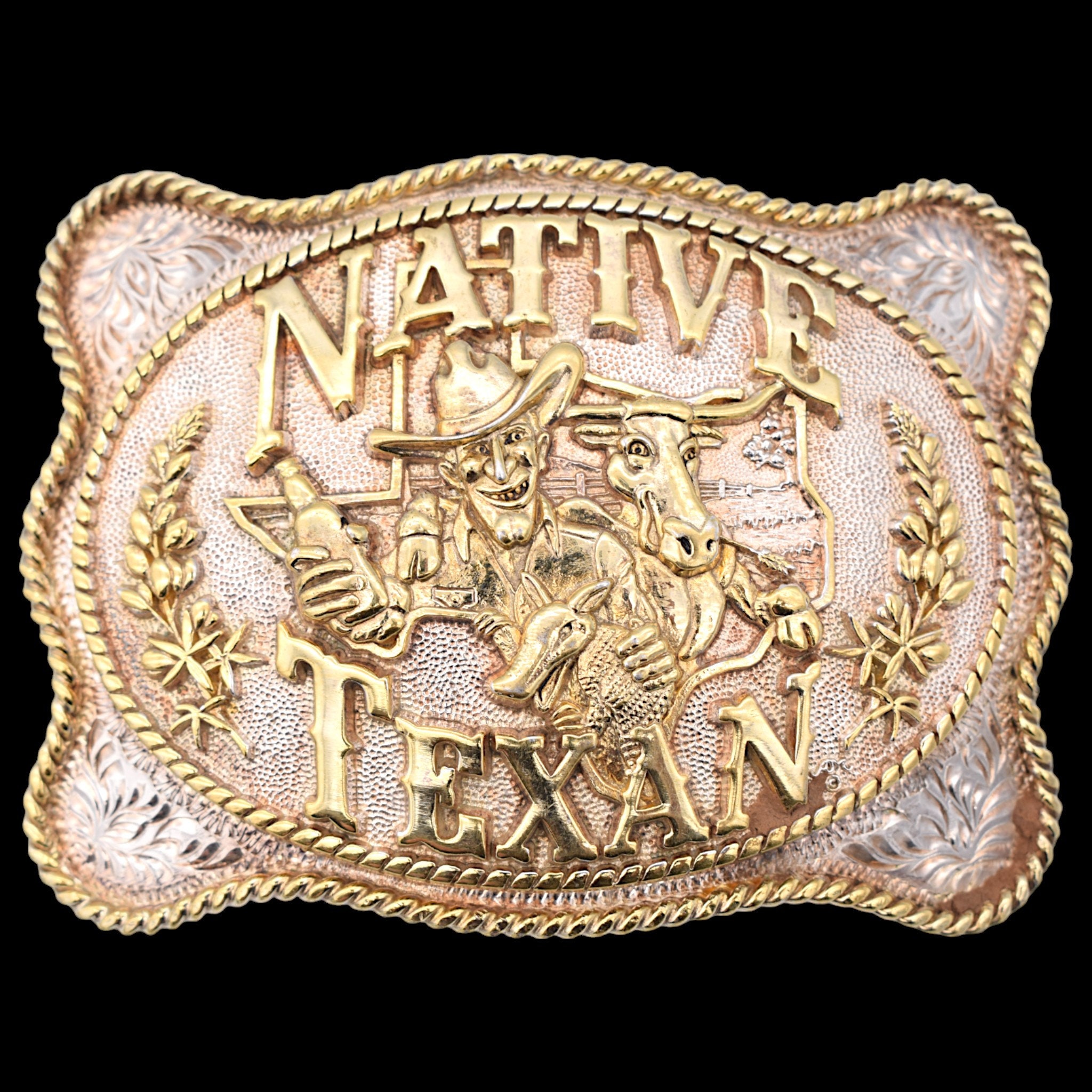 Native Texan Solid Brass Gold & Silver Plate Cowboy  display picture 2
