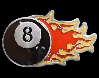 Flaming 8-Ball Billiards Pool Ball Belt Buckle