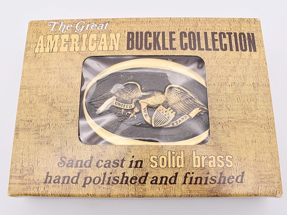 United We Stand Patriotic American Eagle Solid Brass Vintage Belt Buckle by Heritage Mint [1976]