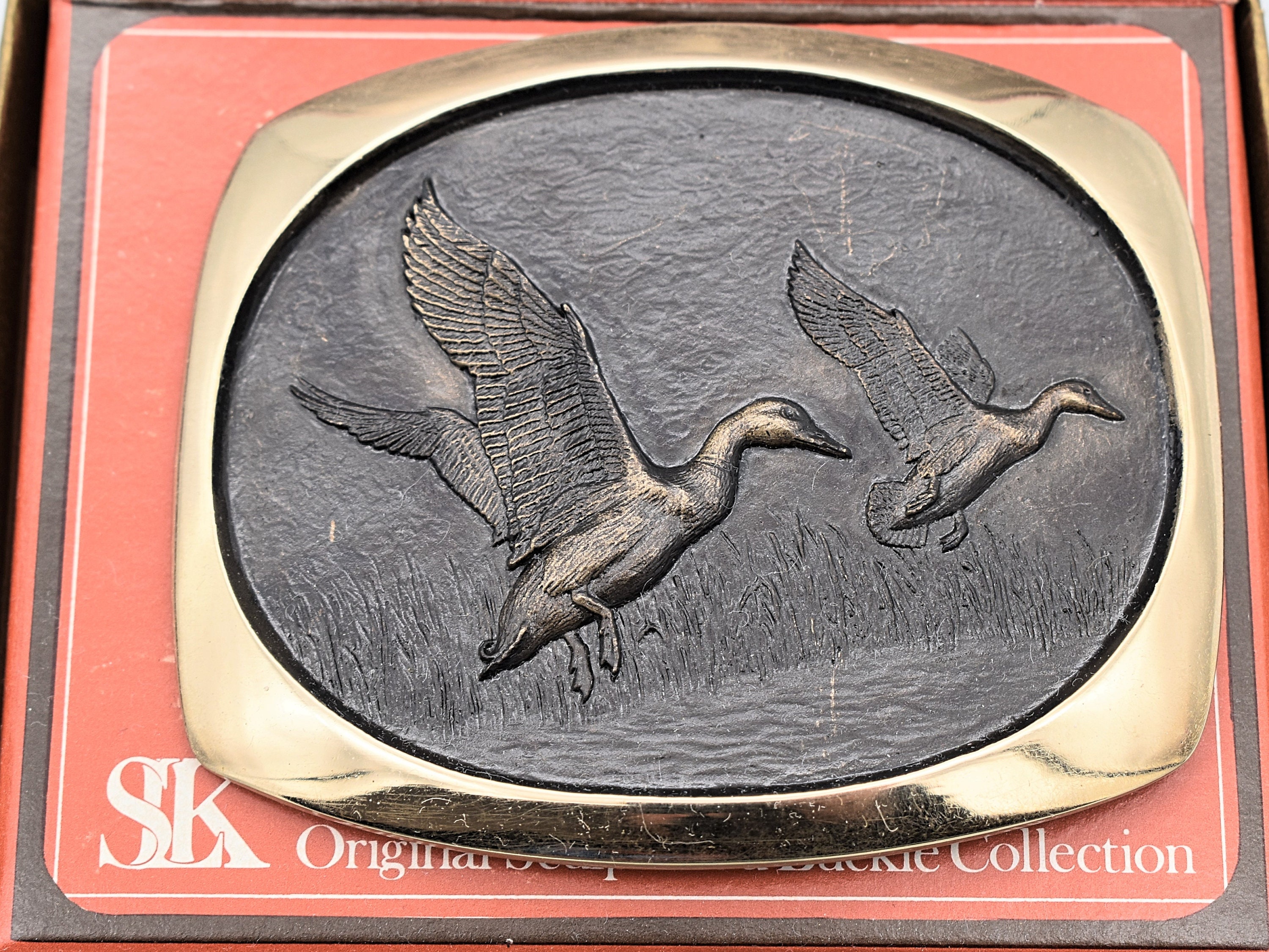 Solid Bronze Mallards Ducks SL Knight Vintage Belt Buckle - Etsy display picture 1