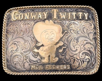 Sterling & 10k Conway Twitty MCA Records Nudie's Rodeo Tailors Hollywood Country Music Vintage Belt Buckle