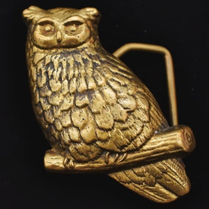 Solid Brass Owl Hippie 1970s Vintage Belt Buckle image 1