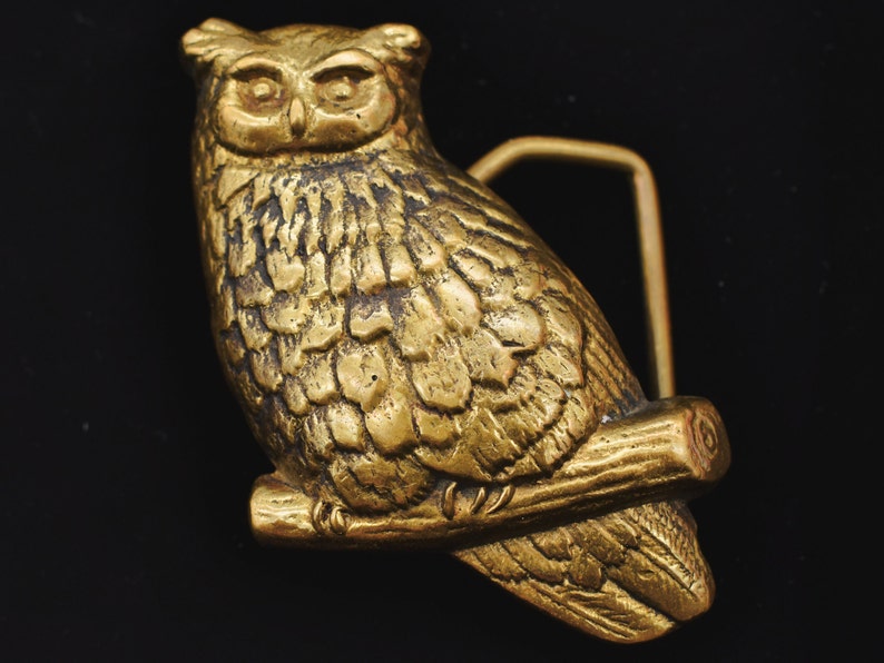 Solid Brass Owl Hippie 1970s Vintage Belt Buckle image 1