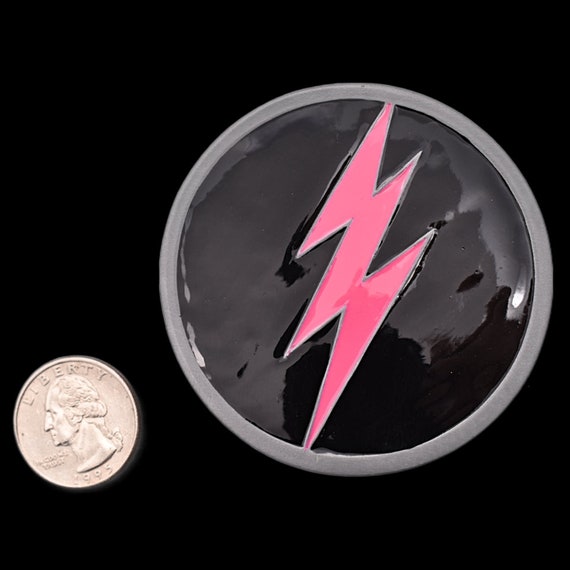 Pink Lightning Bolt Black Circle Belt Buckle Gem