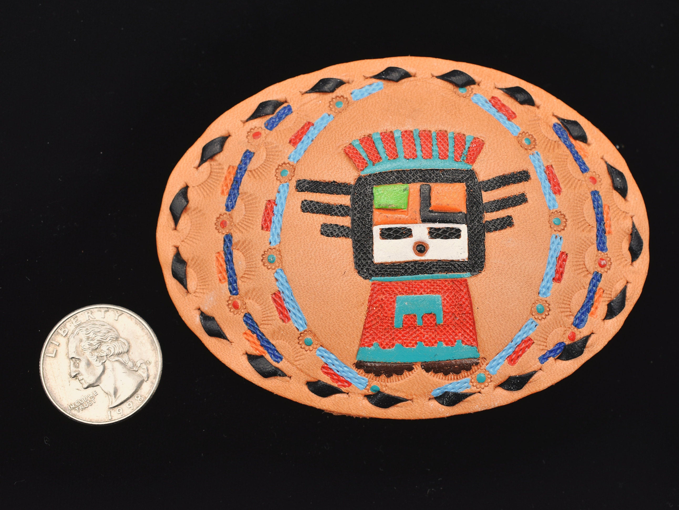 Hand Painted Southwestern Kachina Figure Vintage Leather  display picture 1