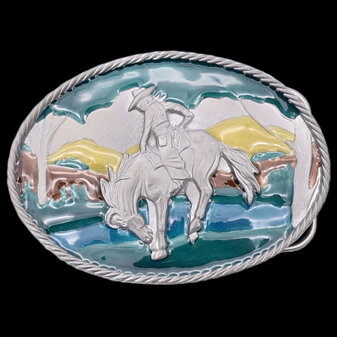 Bronco Cowboy Horseback Rodeo Western Landscape Belt Buckle - Etsy