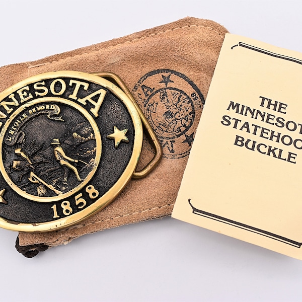 Minnesota State Seal Solid Brass Vintage Belt Buckle W/Bag & Papers