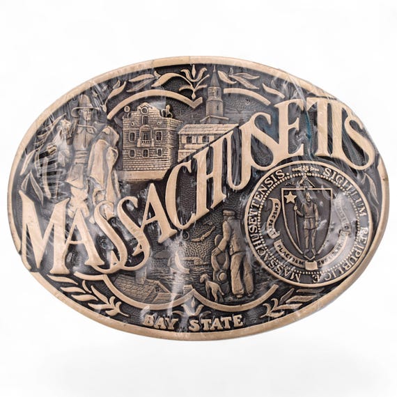 Massachusetts State Seal Solid Brass Vintage Belt… - image 1