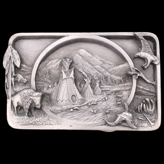 Indian Village Teepees Buffalo Vintage Belt Buckle
