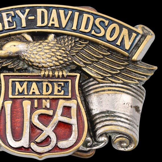 Distressed Solid Brass Harley Davidson Motorcycles USA Eagle Vintage Belt Buckle | Made Under Official Licensing Agreement by Baron [1983] View 3
