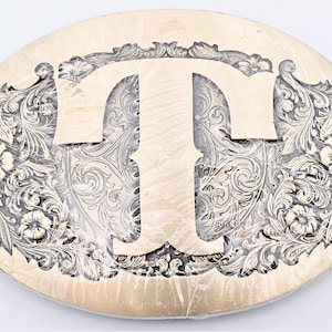 Letter T Name Initials Solid Brass Vintage Belt Buckle