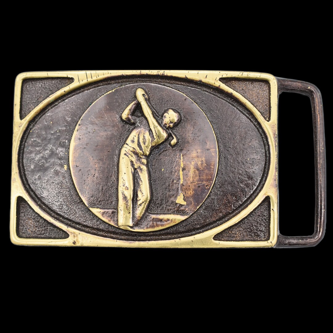 Solid Brass Golfer Swing Stroke Club Irons Driver Putter Vintage Belt