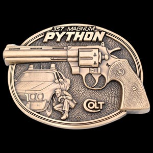 Colt Python 357 Magnum Police Revolver Pistol Solid Brass Vintage Belt Buckle by Award Design Medals